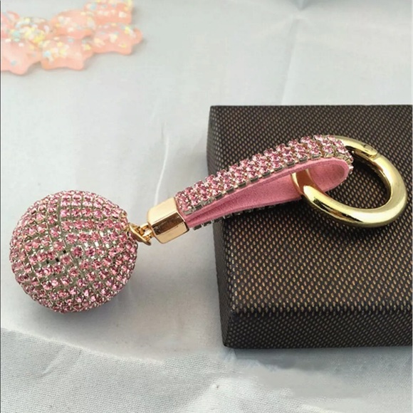 Crystal Rhinestone Ball Leather Strap Key Ring - Picture 3 of 7